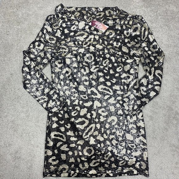 Adrienne NWT Sequin Dress Size Small Black And Gold with silver sequins Long sle - Picture 5 of 10